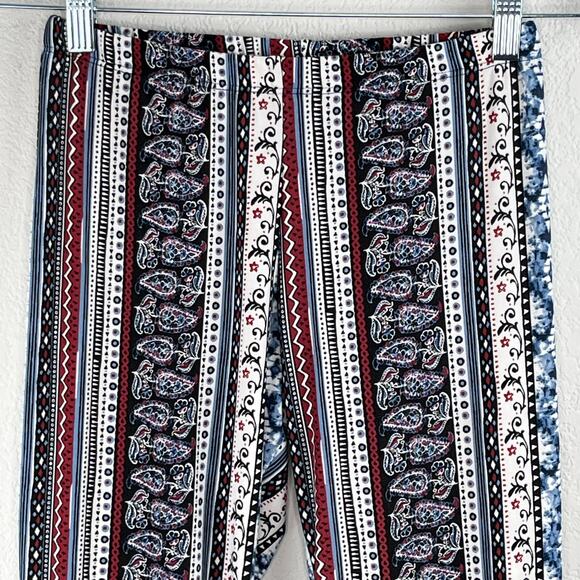 Blu Planet Blue White Floral Stripe Mid Rise Flared T-Shirt Legging Pants XS/SM - Picture 5 of 10